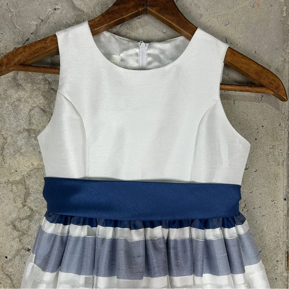 American princess white navy striped formal sleeveless dress girls 7